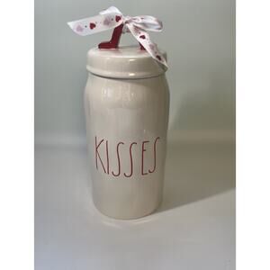 RAE DUNN Valentines Day White & Red “KISSES" 9.5" Canister Farmhouse Rustic